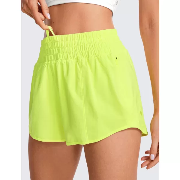 CRZ YOGA High Waisted Running Shorts for Women 25  Mesh Liner Quick Dry Sport Athletic Workout Shorts with Zipper PocketNeon Yellow