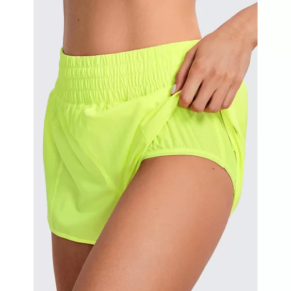 CRZ YOGA High Waisted Running Shorts for Women 25  Mesh Liner Quick Dry Sport Athletic Workout Shorts with Zipper PocketNeon Yellow