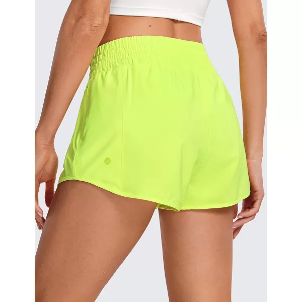 CRZ YOGA High Waisted Running Shorts for Women 25  Mesh Liner Quick Dry Sport Athletic Workout Shorts with Zipper PocketNeon Yellow