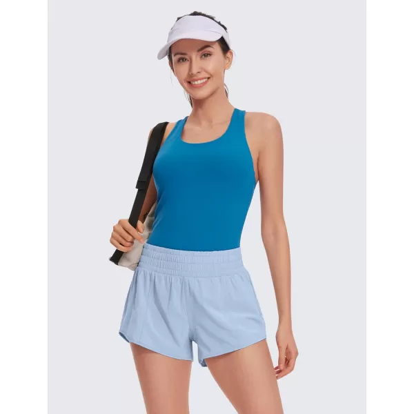 CRZ YOGA High Waisted Running Shorts for Women 25  Mesh Liner Quick Dry Sport Athletic Workout Shorts with Zipper PocketThe Breeze Blue