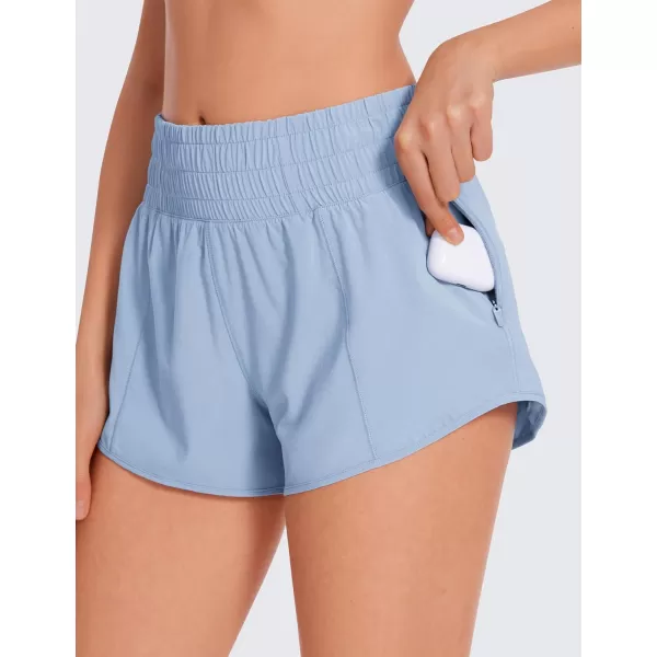 CRZ YOGA High Waisted Running Shorts for Women 25  Mesh Liner Quick Dry Sport Athletic Workout Shorts with Zipper PocketThe Breeze Blue
