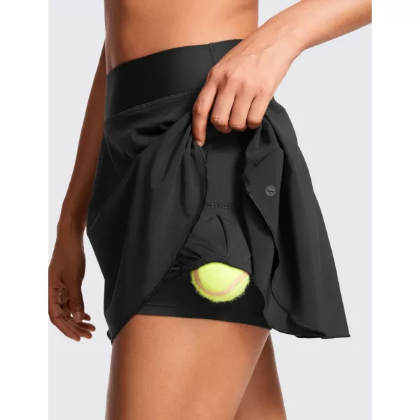 CRZ YOGA High Waisted Tennis Skirts for Women Double Ruffles Flowy Golf Athletic Casual Running Skirts with Shorts PocketsBlack