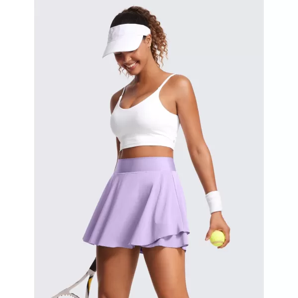 CRZ YOGA High Waisted Tennis Skirts for Women Double Ruffles Flowy Golf Athletic Casual Running Skirts with Shorts PocketsLilac