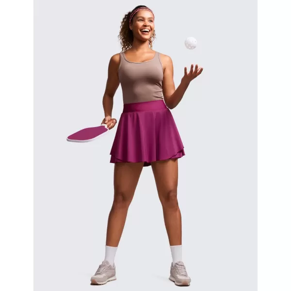 CRZ YOGA High Waisted Tennis Skirts for Women Double Ruffles Flowy Golf Athletic Casual Running Skirts with Shorts PocketsMagenta Purple