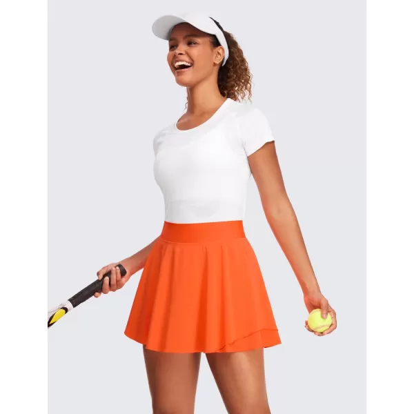 CRZ YOGA High Waisted Tennis Skirts for Women Double Ruffles Flowy Golf Athletic Casual Running Skirts with Shorts PocketsNeon Orange