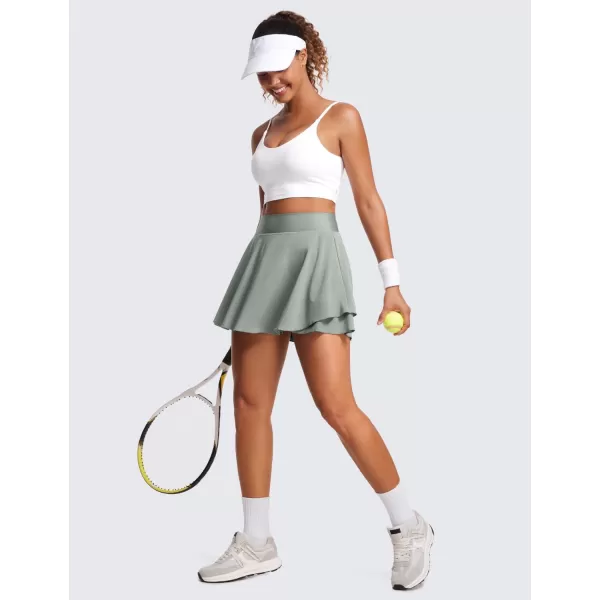 CRZ YOGA High Waisted Tennis Skirts for Women Double Ruffles Flowy Golf Athletic Casual Running Skirts with Shorts PocketsSterling