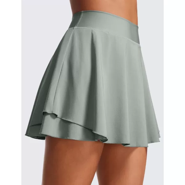 CRZ YOGA High Waisted Tennis Skirts for Women Double Ruffles Flowy Golf Athletic Casual Running Skirts with Shorts PocketsSterling