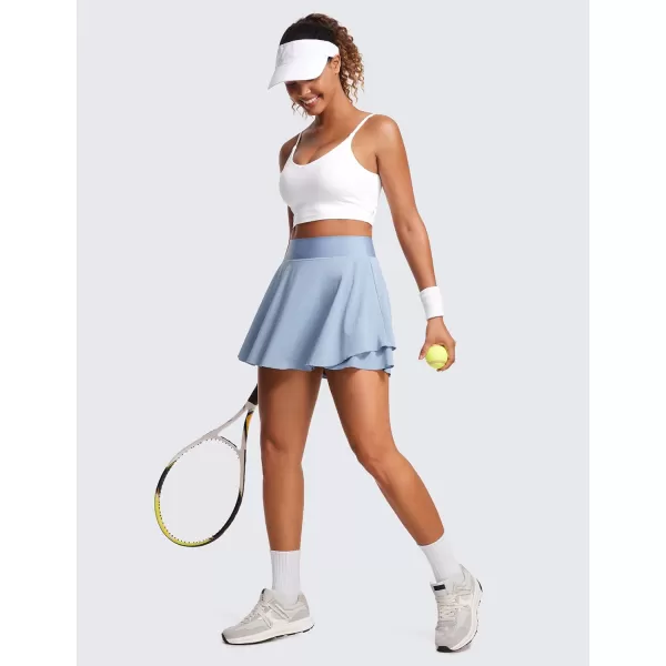 CRZ YOGA High Waisted Tennis Skirts for Women Double Ruffles Flowy Golf Athletic Casual Running Skirts with Shorts PocketsThe Breeze Blue