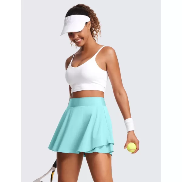 CRZ YOGA High Waisted Tennis Skirts for Women Double Ruffles Flowy Golf Athletic Casual Running Skirts with Shorts PocketsTurquoise
