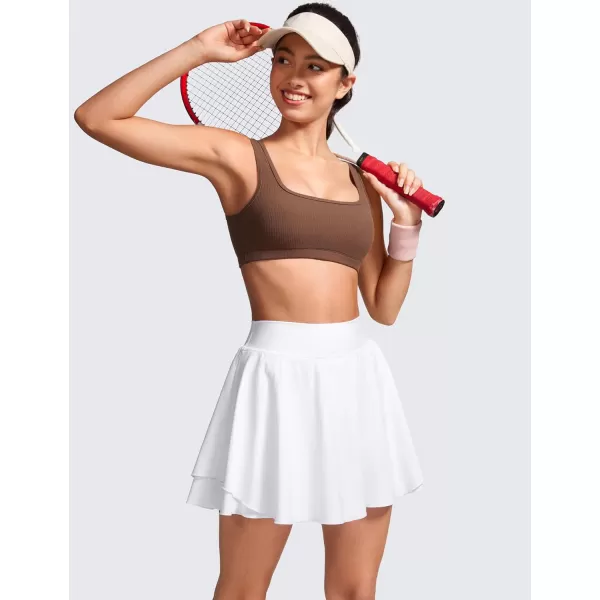 CRZ YOGA High Waisted Tennis Skirts for Women Double Ruffles Flowy Golf Athletic Casual Running Skirts with Shorts PocketsWhite