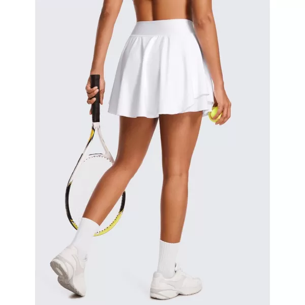 CRZ YOGA High Waisted Tennis Skirts for Women Double Ruffles Flowy Golf Athletic Casual Running Skirts with Shorts PocketsWhite