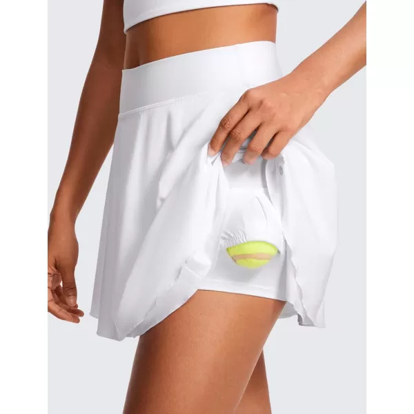 CRZ YOGA High Waisted Tennis Skirts for Women Double Ruffles Flowy Golf Athletic Casual Running Skirts with Shorts PocketsWhite