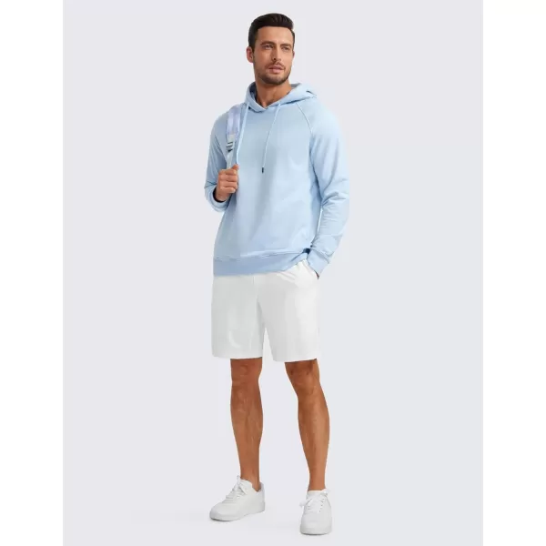 CRZ YOGA Hoodies for Men French Terry Hooded Sweatshirts Workout Athletic Casual Pullover Hoodie Tops with PocketsChambray Blue