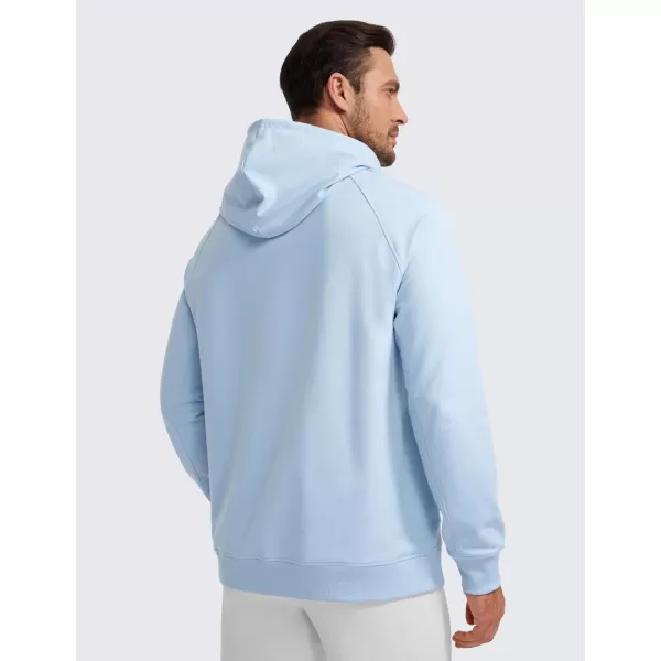 CRZ YOGA Hoodies for Men French Terry Hooded Sweatshirts Workout Athletic Casual Pullover Hoodie Tops with PocketsChambray Blue