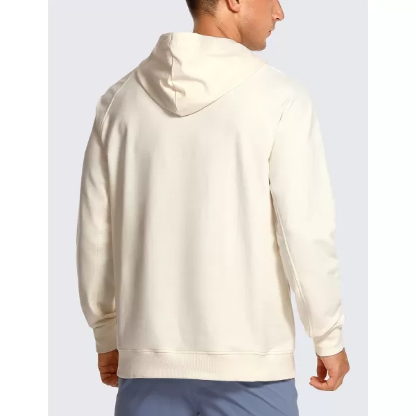 CRZ YOGA Hoodies for Men French Terry Hooded Sweatshirts Workout Athletic Casual Pullover Hoodie Tops with PocketsWhite Apricot