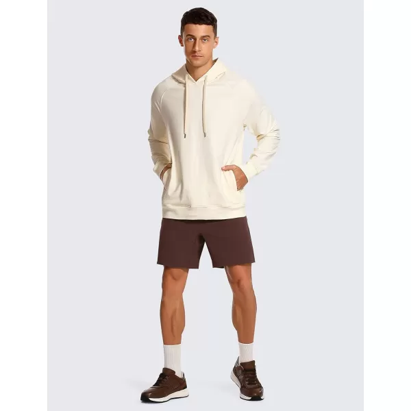 CRZ YOGA Hoodies for Men French Terry Hooded Sweatshirts Workout Athletic Casual Pullover Hoodie Tops with PocketsWhite Apricot