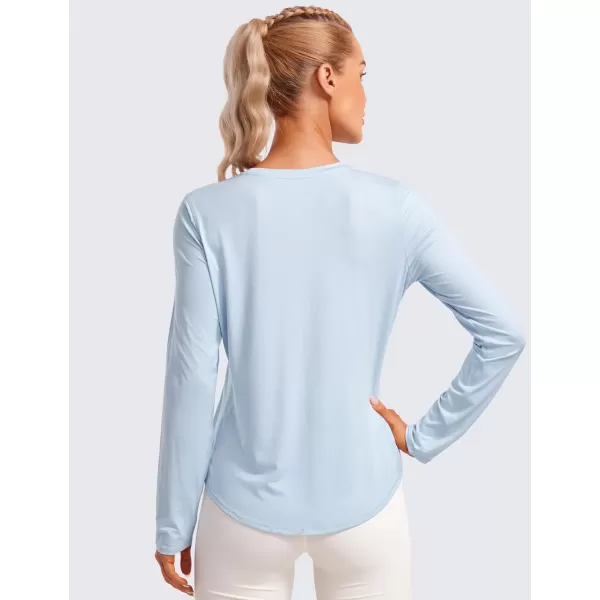 CRZ YOGA Lightweight Long Sleeve Workout Shirts for Women Running Fall Shirt High Neck Athletic Training TopsBlue Linen