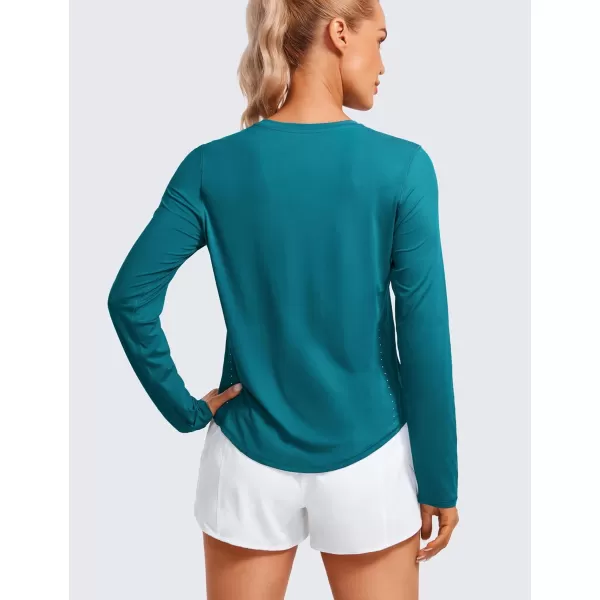 CRZ YOGA Lightweight Long Sleeve Workout Shirts for Women Running Fall Shirt High Neck Athletic Training TopsGreen Jade