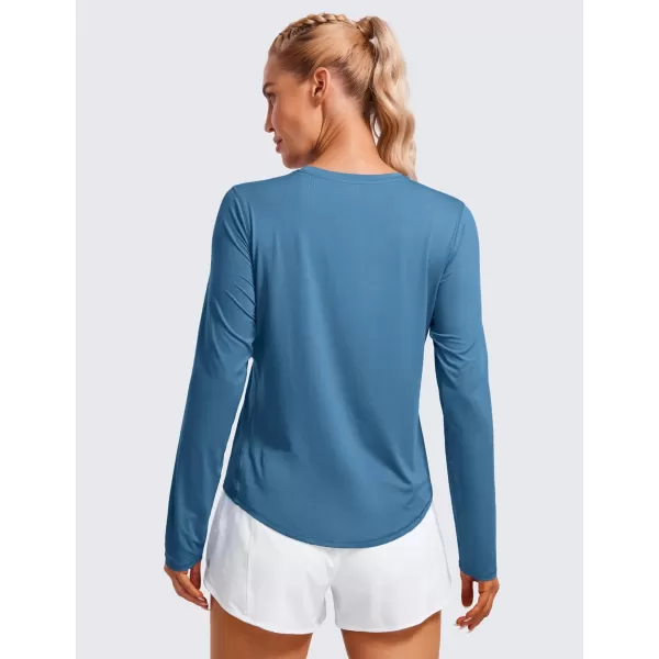 CRZ YOGA Lightweight Long Sleeve Workout Shirts for Women Running Fall Shirt High Neck Athletic Training TopsIron Blue