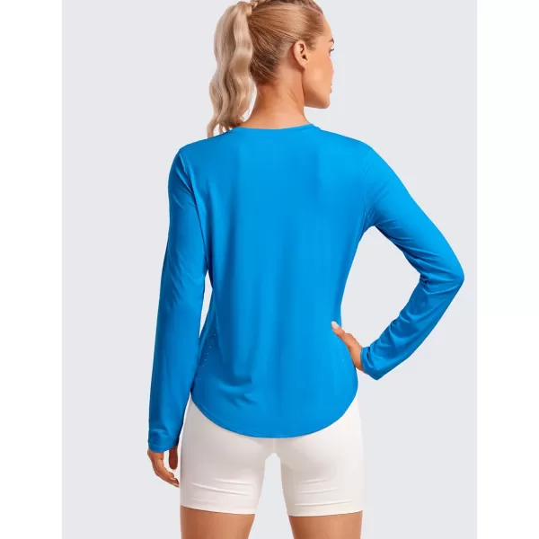 CRZ YOGA Lightweight Long Sleeve Workout Shirts for Women Running Fall Shirt High Neck Athletic Training TopsPoolside Blue