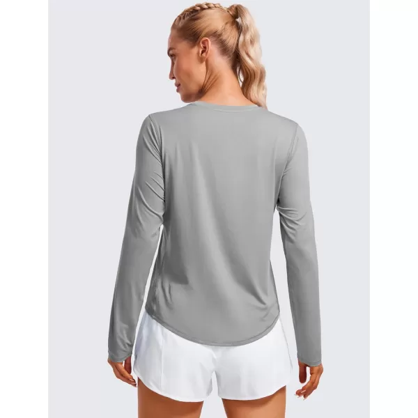 CRZ YOGA Lightweight Long Sleeve Workout Shirts for Women Running Fall Shirt High Neck Athletic Training TopsSilver Gray