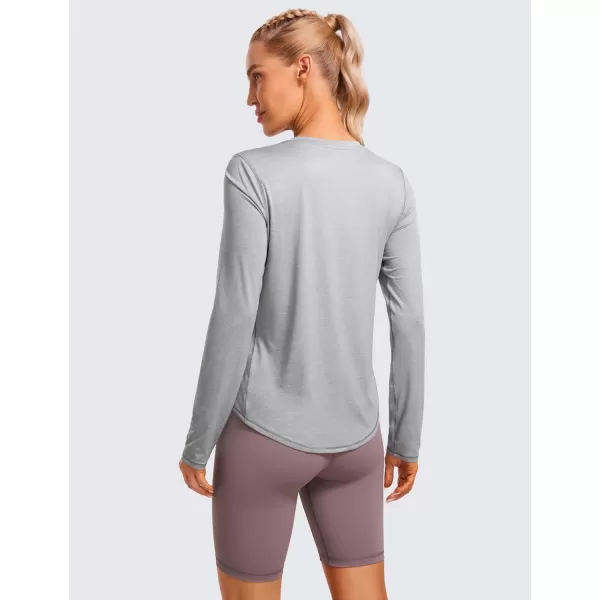 CRZ YOGA Lightweight Long Sleeve Workout Shirts for Women Running Fall Shirt High Neck Athletic Training TopsSilver Mist