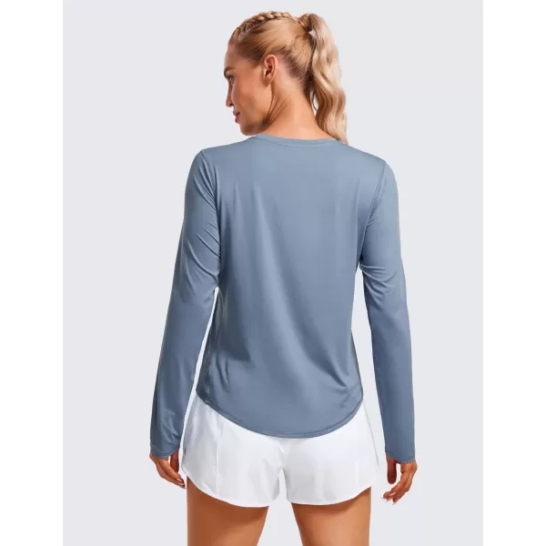 CRZ YOGA Lightweight Long Sleeve Workout Shirts for Women Running Fall Shirt High Neck Athletic Training TopsSlate Blue