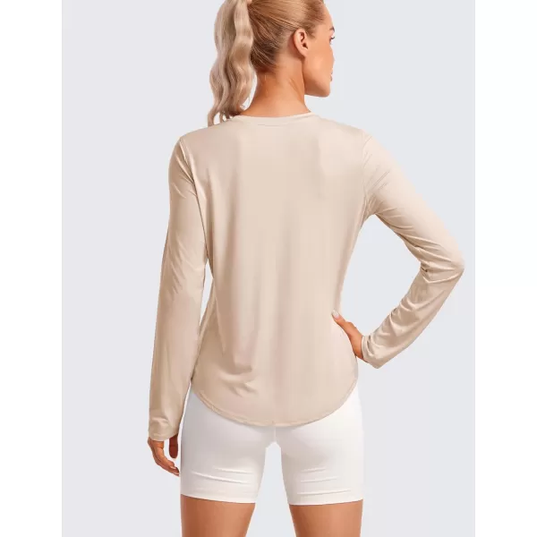 CRZ YOGA Lightweight Long Sleeve Workout Shirts for Women Running Fall Shirt High Neck Athletic Training TopsWhite Opal