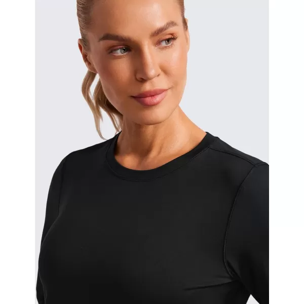 CRZ YOGA Lightweight Long Sleeve Workout Shirts for Women Running UPF 50 Sun T Shirt High Neck Athletic Gym Tee TopsBlack