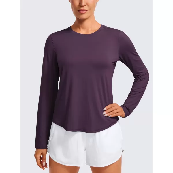 CRZ YOGA Lightweight Long Sleeve Workout Shirts for Women Running UPF 50 Sun T Shirt High Neck Athletic Gym Tee TopsDeep Crocus Violet3