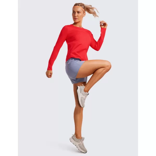 CRZ YOGA Lightweight Long Sleeve Workout Shirts for Women Running UPF 50 Sun T Shirt High Neck Athletic Gym Tee TopsDeep Red