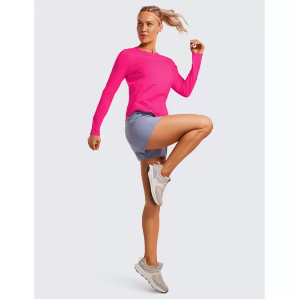 CRZ YOGA Lightweight Long Sleeve Workout Shirts for Women Running UPF 50 Sun T Shirt High Neck Athletic Gym Tee TopsGranita Pink