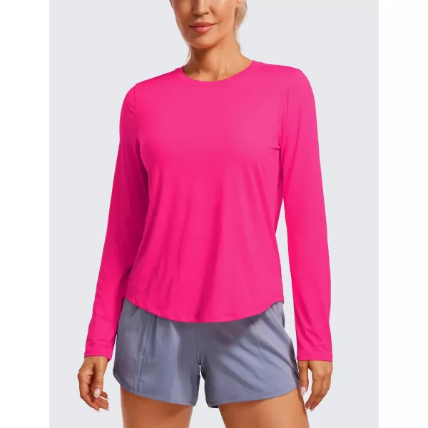 CRZ YOGA Lightweight Long Sleeve Workout Shirts for Women Running UPF 50 Sun T Shirt High Neck Athletic Gym Tee TopsGranita Pink