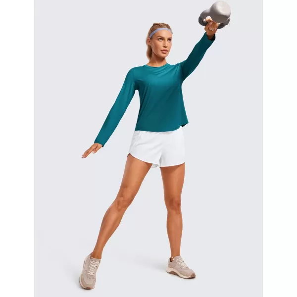 CRZ YOGA Lightweight Long Sleeve Workout Shirts for Women Running UPF 50 Sun T Shirt High Neck Athletic Gym Tee TopsGreen Jade