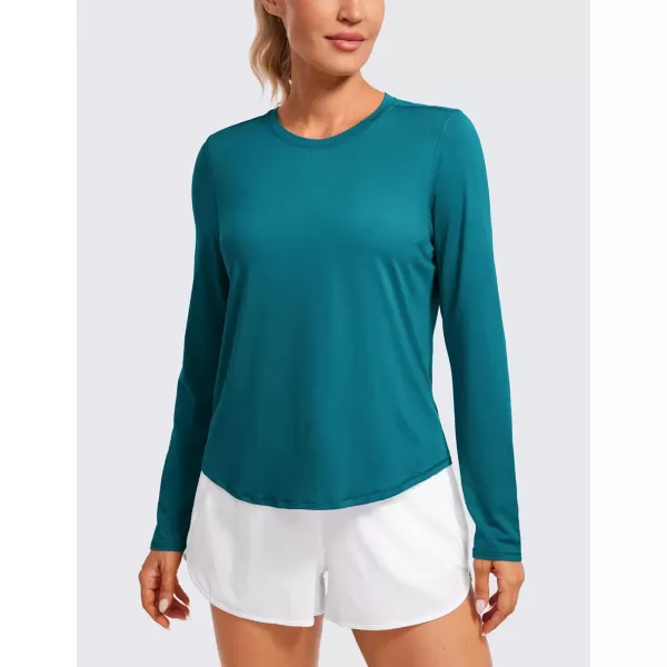 CRZ YOGA Lightweight Long Sleeve Workout Shirts for Women Running UPF 50 Sun T Shirt High Neck Athletic Gym Tee TopsGreen Jade