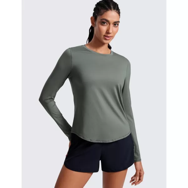 CRZ YOGA Lightweight Long Sleeve Workout Shirts for Women Running UPF 50 Sun T Shirt High Neck Athletic Gym Tee TopsGrey Sage