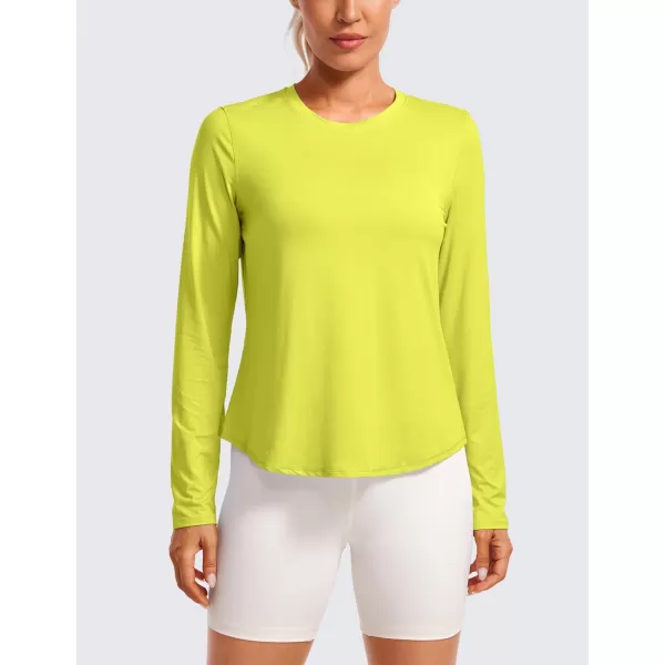 CRZ YOGA Lightweight Long Sleeve Workout Shirts for Women Running UPF 50 Sun T Shirt High Neck Athletic Gym Tee TopsLuminous Yellow