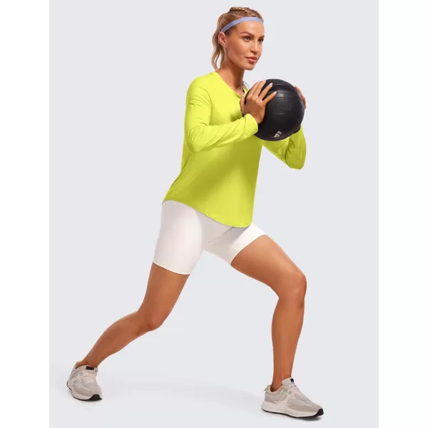 CRZ YOGA Lightweight Long Sleeve Workout Shirts for Women Running UPF 50 Sun T Shirt High Neck Athletic Gym Tee TopsLuminous Yellow