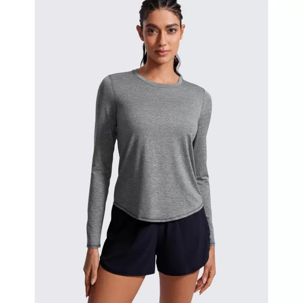 CRZ YOGA Lightweight Long Sleeve Workout Shirts for Women Running UPF 50 Sun T Shirt High Neck Athletic Gym Tee TopsPlatinum Heather