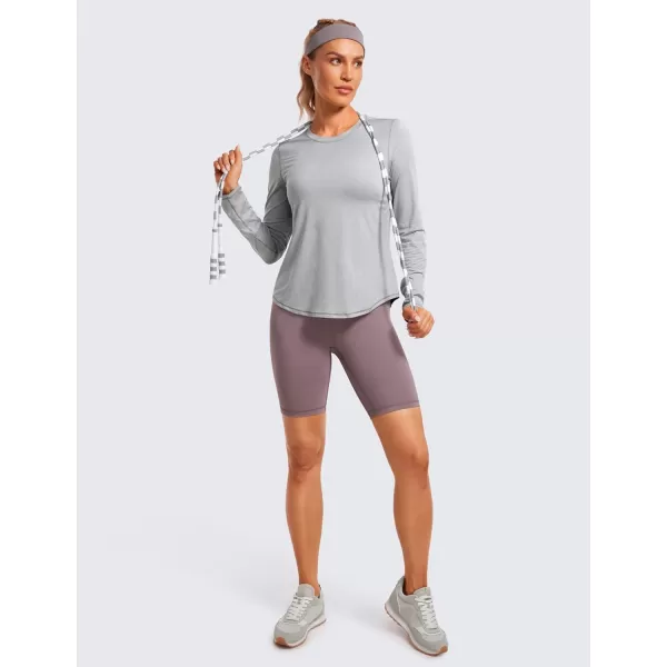 CRZ YOGA Lightweight Long Sleeve Workout Shirts for Women Running UPF 50 Sun T Shirt High Neck Athletic Gym Tee TopsSilver Mist