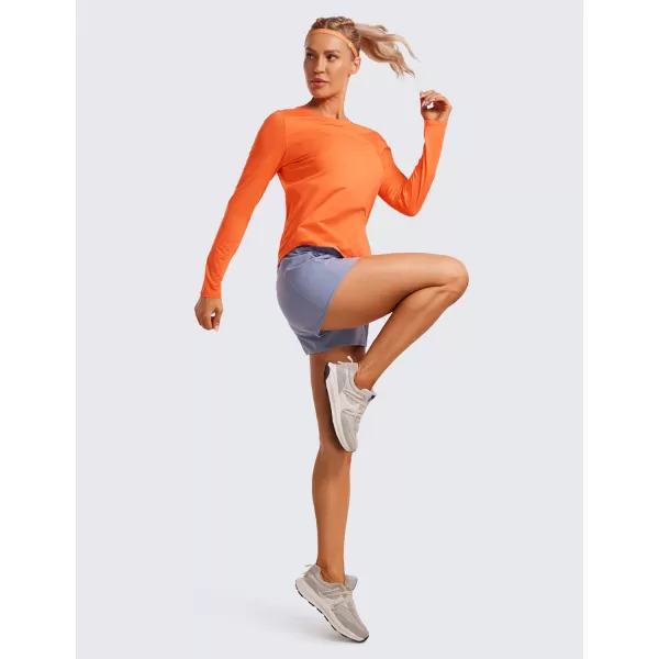 CRZ YOGA Lightweight Long Sleeve Workout Shirts for Women Running UPF 50 Sun T Shirt High Neck Athletic Gym Tee TopsSweet Orange