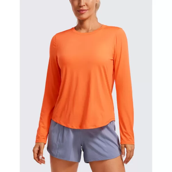 CRZ YOGA Lightweight Long Sleeve Workout Shirts for Women Running UPF 50 Sun T Shirt High Neck Athletic Gym Tee TopsSweet Orange