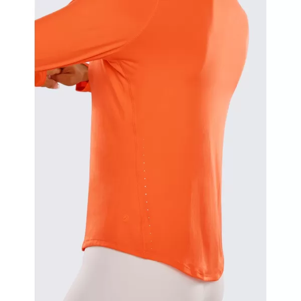 CRZ YOGA Lightweight Long Sleeve Workout Shirts for Women Running UPF 50 Sun T Shirt High Neck Athletic Gym Tee TopsSweet Orange