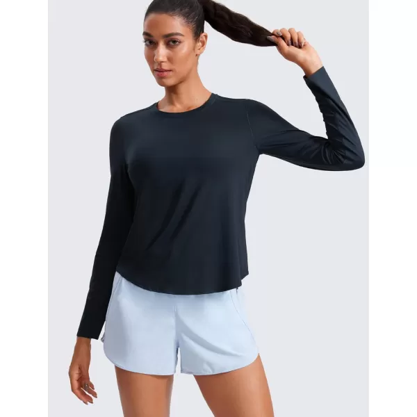 CRZ YOGA Lightweight Long Sleeve Workout Shirts for Women Running UPF 50 Sun T Shirt High Neck Athletic Gym Tee TopsTrue Navy