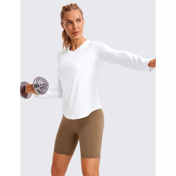 CRZ YOGA Lightweight Long Sleeve Workout Shirts for Women Running UPF 50 Sun T Shirt High Neck Athletic Gym Tee TopsWhite