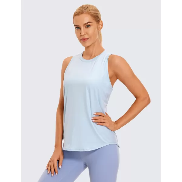 CRZ YOGA Lightweight Tank Top for Women Racerback Sleeveless Workout Tops High Neck Athletic Running ShirtsBlue Linen