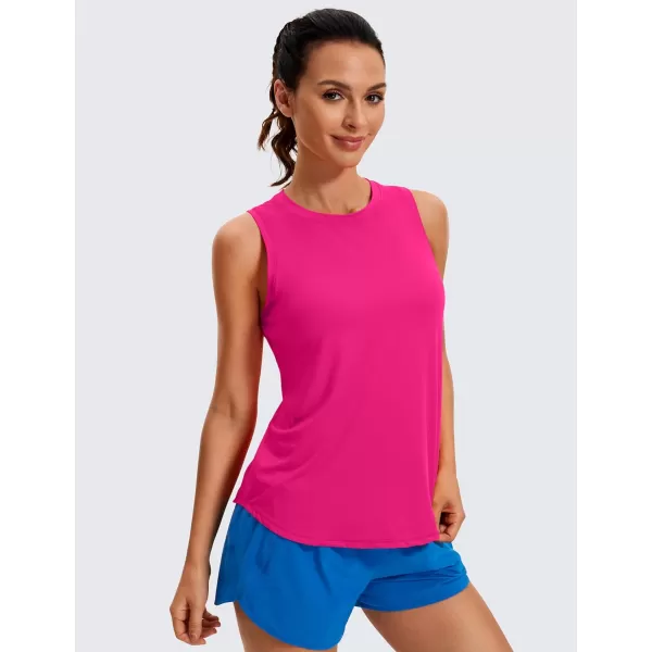 CRZ YOGA Lightweight Tank Top for Women Racerback Sleeveless Workout Tops High Neck Athletic Running ShirtsGranita Pink