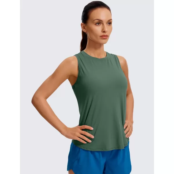 CRZ YOGA Lightweight Tank Top for Women Racerback Sleeveless Workout Tops High Neck Athletic Running ShirtsGraphite Green