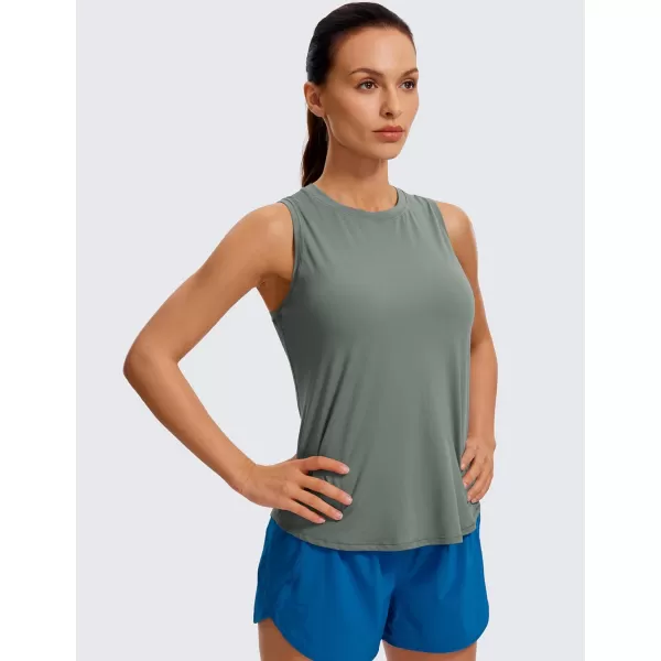 CRZ YOGA Lightweight Tank Top for Women Racerback Sleeveless Workout Tops High Neck Athletic Running ShirtsGrey Sage