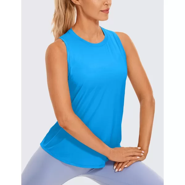 CRZ YOGA Lightweight Tank Top for Women Racerback Sleeveless Workout Tops High Neck Athletic Running ShirtsPoolside Blue